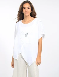 Haut Ample en Lin Ourlet Asymétrique Avec Fleur Paillettes par Froccella