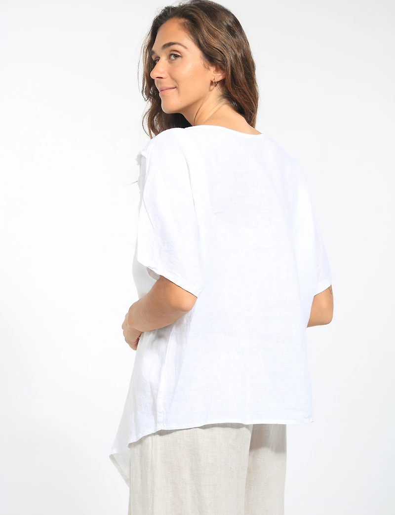 Haut Ample en Lin Ourlet Asymétrique Avec Fleur Paillettes par Froccella