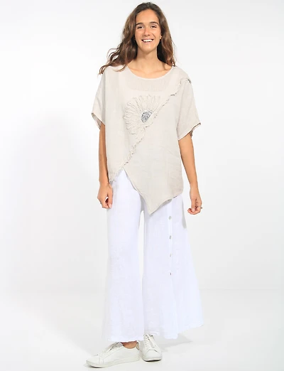 Haut Ample en Lin Ourlet Asymétrique Avec Fleur Paillettes par Froccella