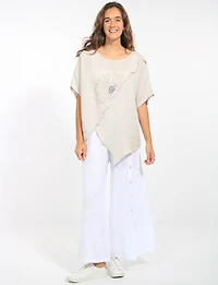 Haut Ample en Lin Ourlet Asymétrique Avec Fleur Paillettes par Froccella