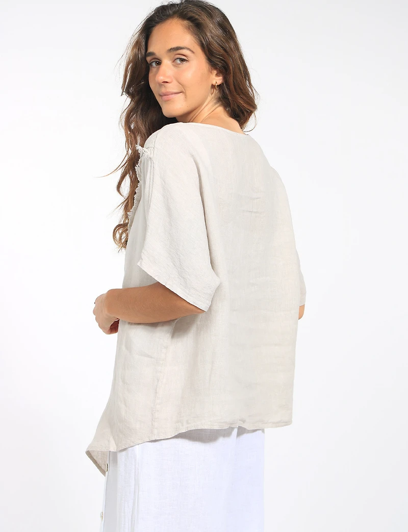 Haut Ample en Lin Ourlet Asymétrique Avec Fleur Paillettes par Froccella