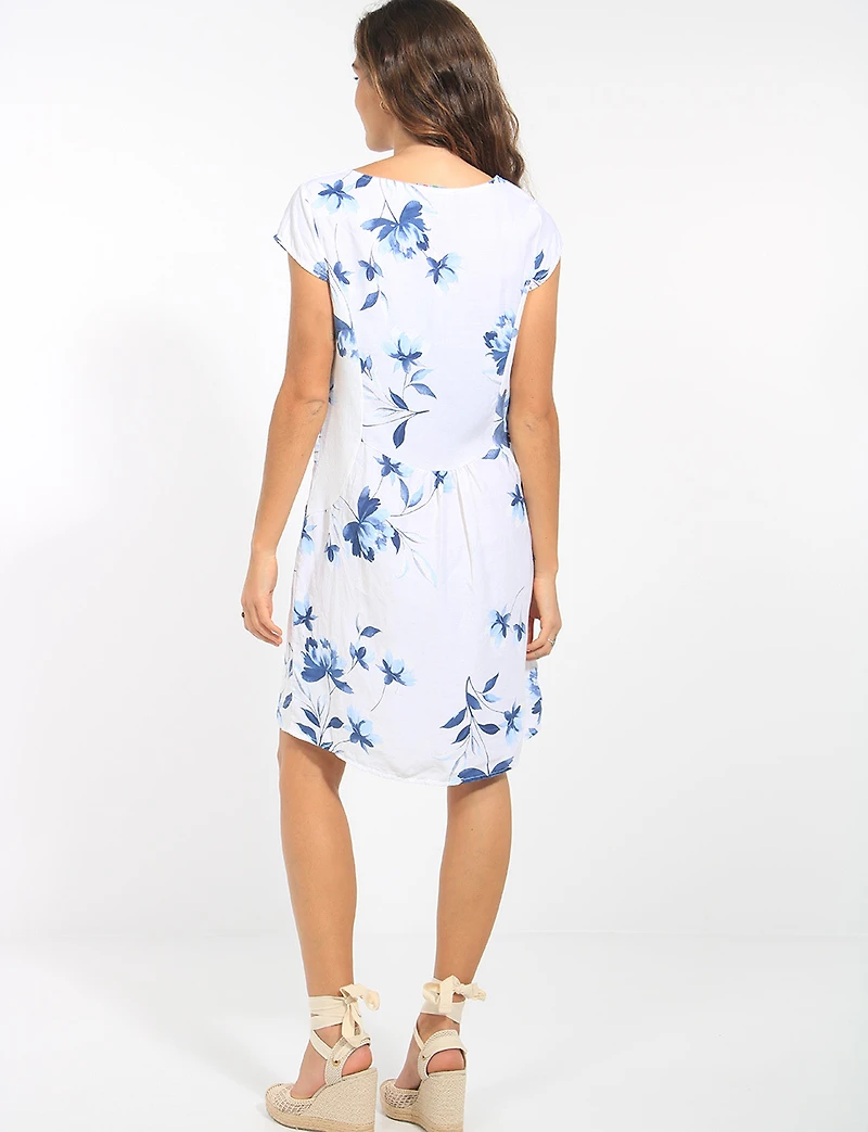 Robe Midi Élégante Imprimé Floral en Mélange de Lin Léger par Froccella
