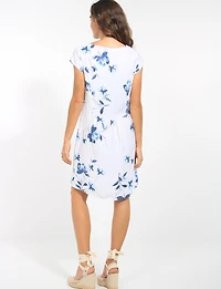 Robe Midi Élégante Imprimé Floral en Mélange de Lin Léger par Froccella