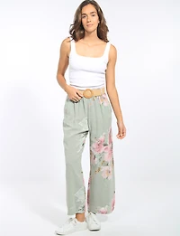 Pantalon en Lin à Jambes Larges et Imprimé Floral Avec Ceinture par Froccella