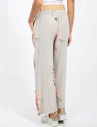 Pantalon en Lin À Jambes Larges Et Imprimé Floral Avec Ceinture Par Froccella