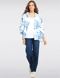 Chemise en Lin Imprimé Floral Coupe Décontractée à Manches Courtes par Froccella