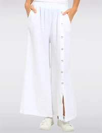 Pantalon en Lin Coupe Ample à Taille Haute Jambe Large avec Poches par Froccella
