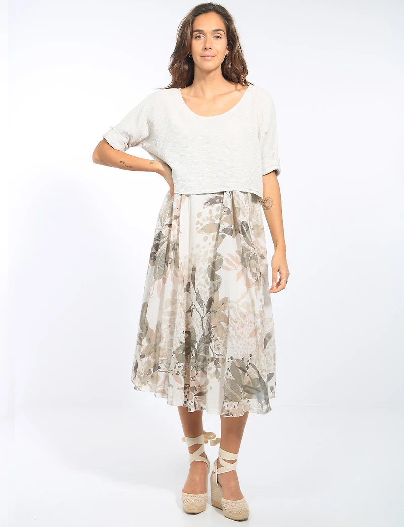 Tenue Deux Pièces Robe À Fleurs Doublé De Coton Et Ourlet Arrondi Par Froccella