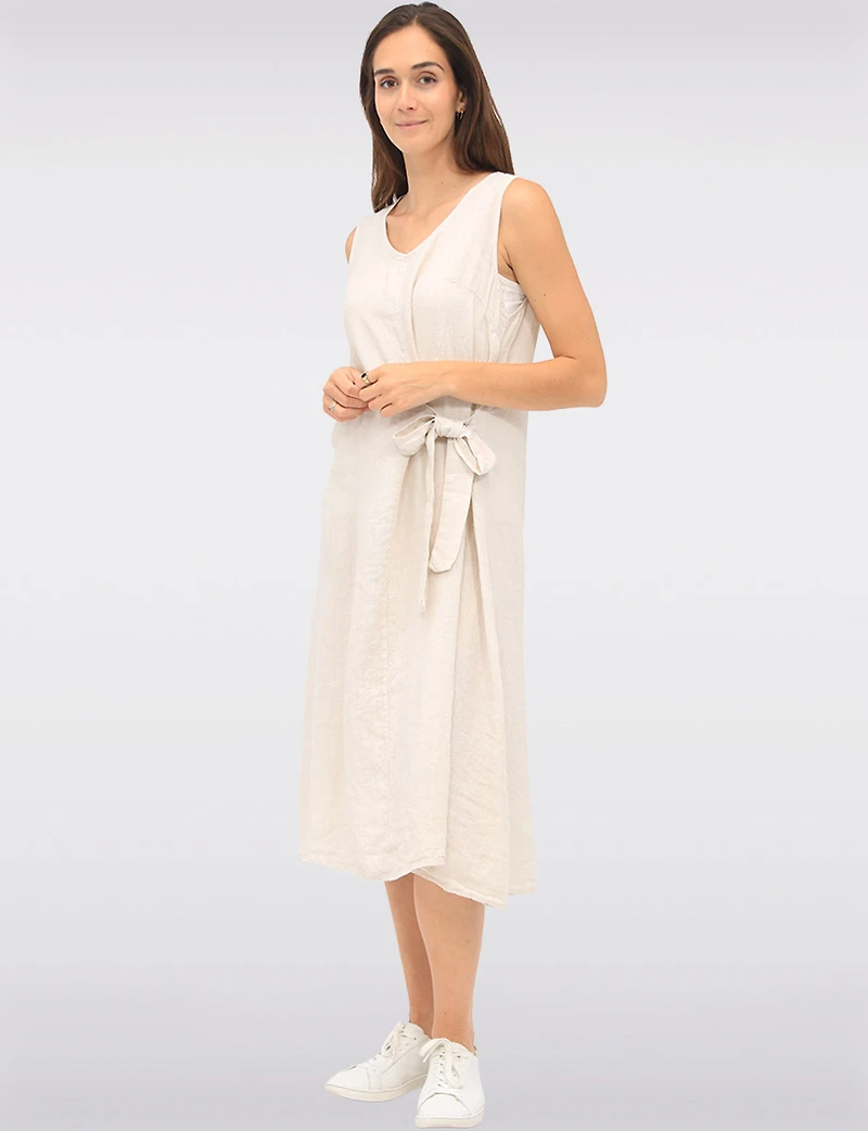 Robe Élégante Sans Manches en Lin avec Lien à Nouer Sur le Côté par Froccella