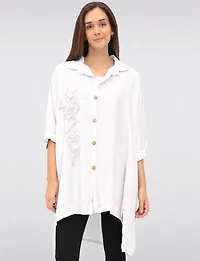 Haut Ample Longue Chemise À Col Boutonné Et Motif Floral Brodé Par Froccella