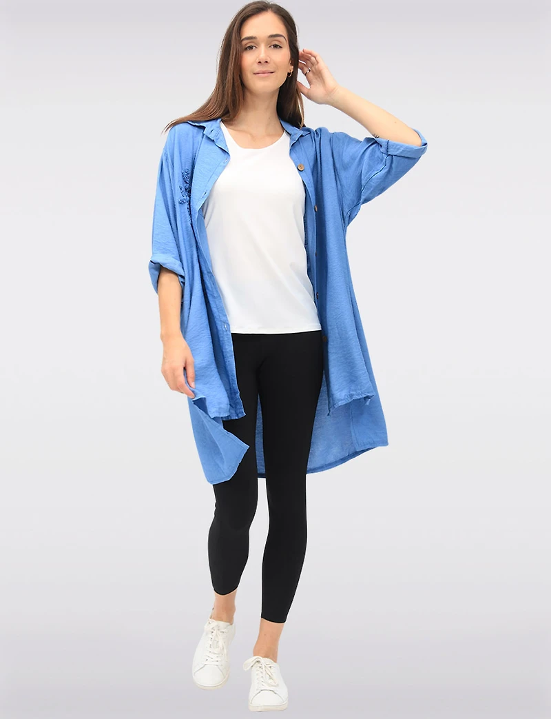 Haut Ample Longue Chemise À Col Boutonné Et Motif Floral Brodé Par Froccella