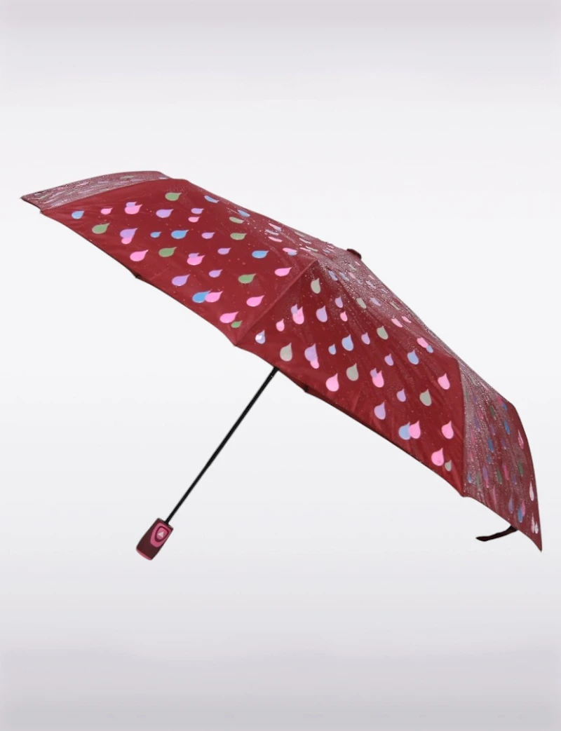Parapluie Compact À Motif De Gouttes Aux Couleurs Changeantes & Étui Assorti
