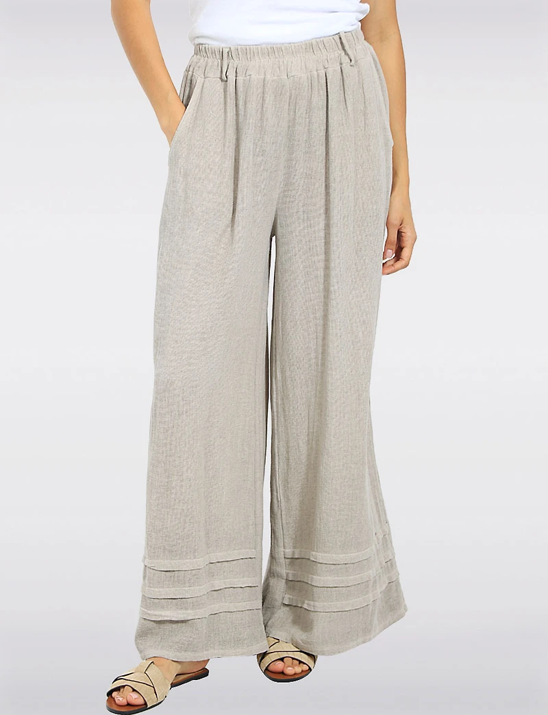 Pantalon Décontracté en Lin-Coton à Taille Haute et Jambe Large par Froccella