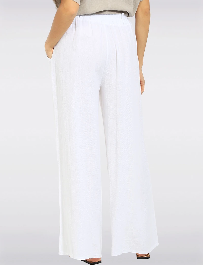 Pantalon Décontracté en Lin-Coton à Taille Haute et Jambe Large par Froccella