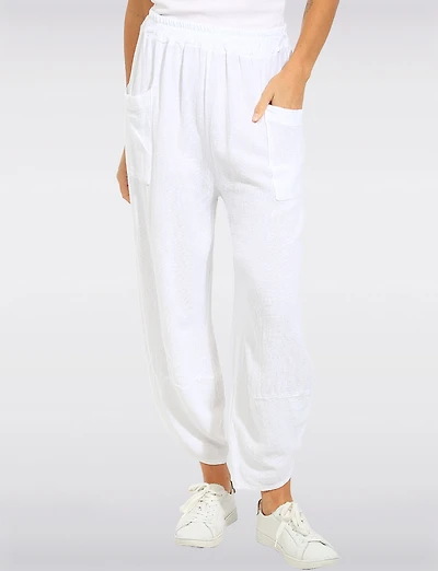 Pantalon Ballon Lin-Coton Ourlet Asymétrique avec Poches Plaquées par Froccella