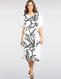 Robe Ample À Manches Courtes Mi-longue Lin Mélangé Imprimé Floral Par Froccella