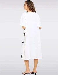 Robe Ample À Manches Courtes Mi-longue Lin Mélangé Imprimé Floral Par Froccella