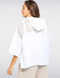 Cardigan Court en Lin À Capuche AU Crochet Zippé Cordon L'ourlet Par Froccella