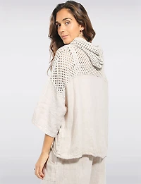 Cardigan Court en Lin À Capuche AU Crochet Zippé Cordon L'ourlet Par Froccella