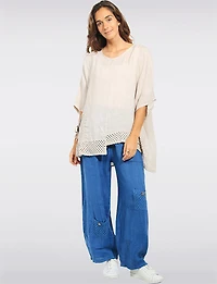Haut Ample Décontracté en Lin Avec Ourlet Asymétrique Au Crochet Par Froccella