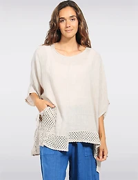 Haut Ample Décontracté en Lin Avec Ourlet Asymétrique Au Crochet Par Froccella