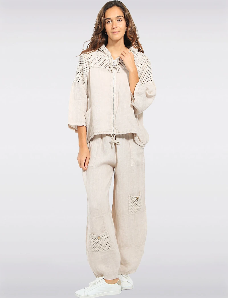 Pantalon Ample en Lin À Taille Élastique Avec Poches AU Crochet Par Froccella