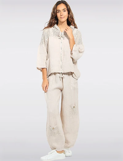 Pantalon Ample en Lin À Taille Élastique Avec Poches AU Crochet Par Froccella