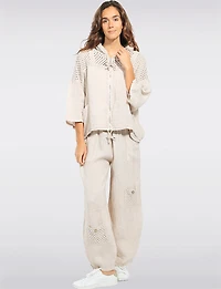 Pantalon Ample en Lin À Taille Élastique Avec Poches AU Crochet Par Froccella