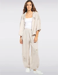 Pantalon Ample en Lin À Taille Élastique Avec Poches AU Crochet Par Froccella