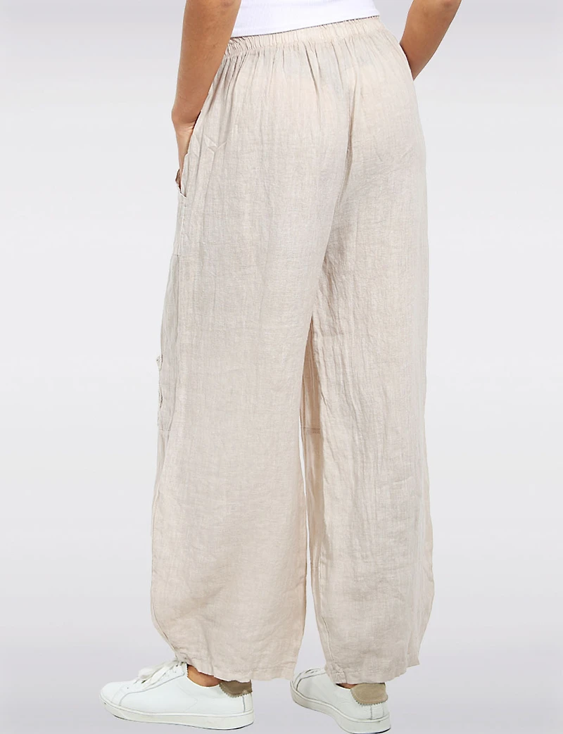 Pantalon Ample en Lin À Taille Élastique Avec Poches AU Crochet Par Froccella