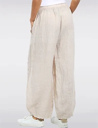 Pantalon Ample en Lin À Taille Élastique Avec Poches AU Crochet Par Froccella