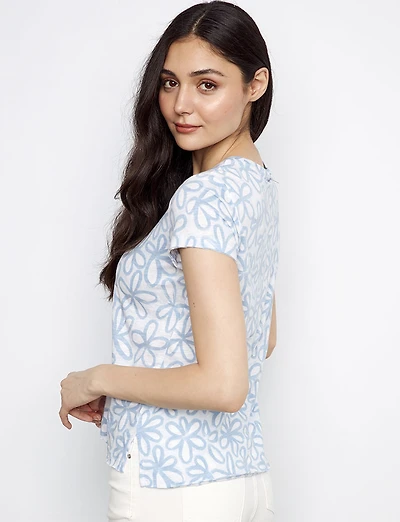 Haut à Imprimé Floral Col Rond Manches Courtes & Fentes Latérales par Charlie B