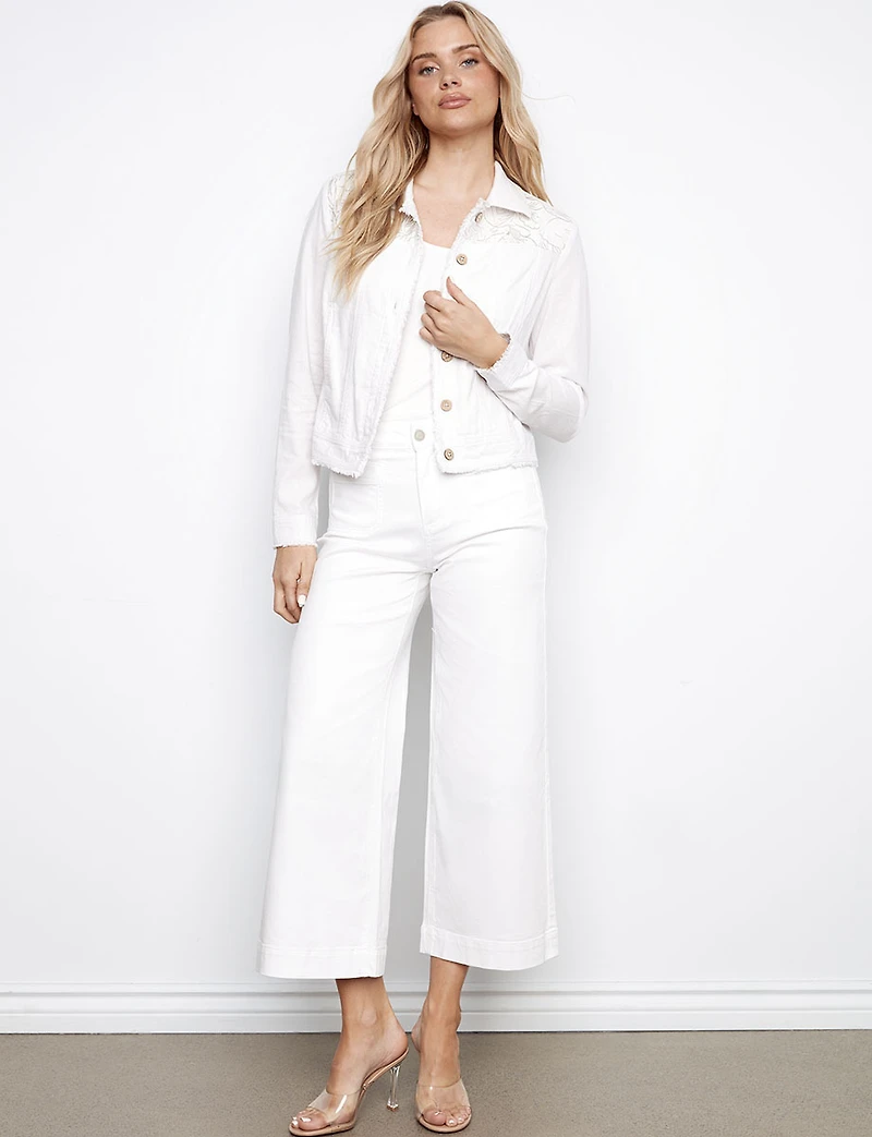 Veste en Mélange De Lin avec Ourlet Effiloché et Détails Brodés par Charlie B