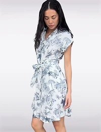 Robe Imprimée en Mélange de Lin Boutonnée avec Ceinture et Poches par Charlie B.