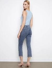 Pantalon Jean Extensible Ajusté Avec Ourlet Tulipe Brodé Effiloché par Charlie B