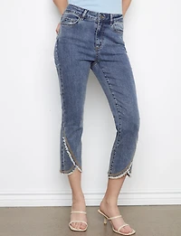 Pantalon Jean Extensible Ajusté Avec Ourlet Tulipe Brodé Effiloché par Charlie B