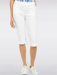 Capri Blanc Coupe Ajustée Extensible avec Deux Poches et Ourlet Boutonné