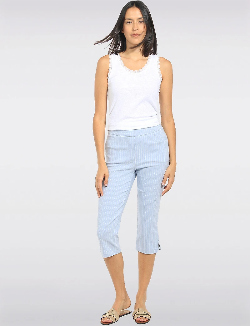 Capri Bleu Rayé Coupe Ajustée Extensible à Deux Poches et Fentes au Bas