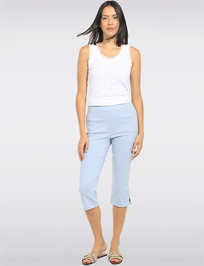 Capri Bleu Rayé Coupe Ajustée  Extensible à Deux Poches et Fentes au Bas