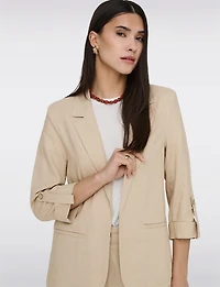 Blazer Léger en Lin Drapé Ouvert à Manches 3/4 Retroussées Pour Femme par Only