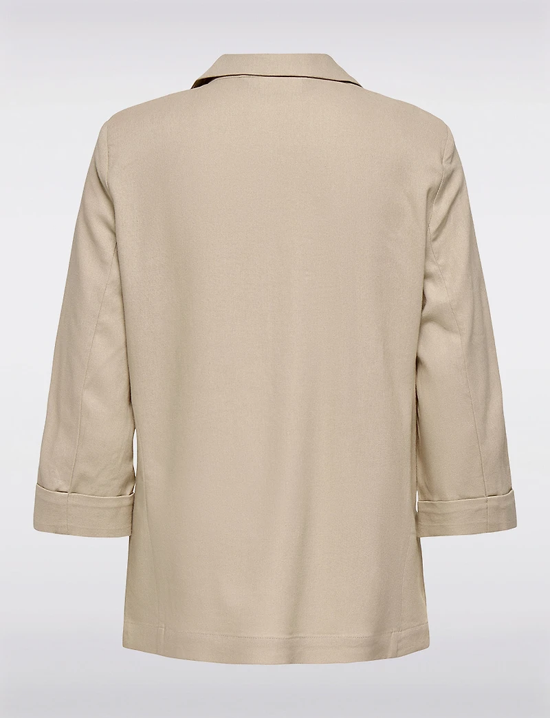 Blazer Léger en Lin Drapé Ouvert à Manches 3/4 Retroussées Pour Femme par Only