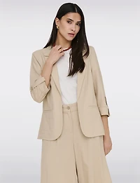 Blazer Léger en Lin Drapé Ouvert à Manches 3/4 Retroussées Pour Femme par Only