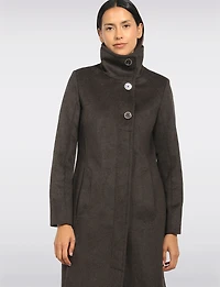 Manteau Mi-long Col Montant Simple Boutonnage en Laine Mélangée Par Kenneth Cole