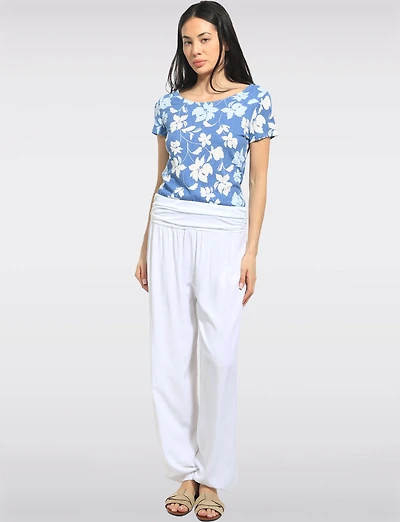Pantalon Ballon Solide Fluide à Taille et Ourlet Élastiques par Froccella