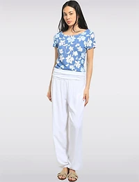 Pantalon Ballon Solide Fluide à Taille et Ourlet Élastiques par Froccella