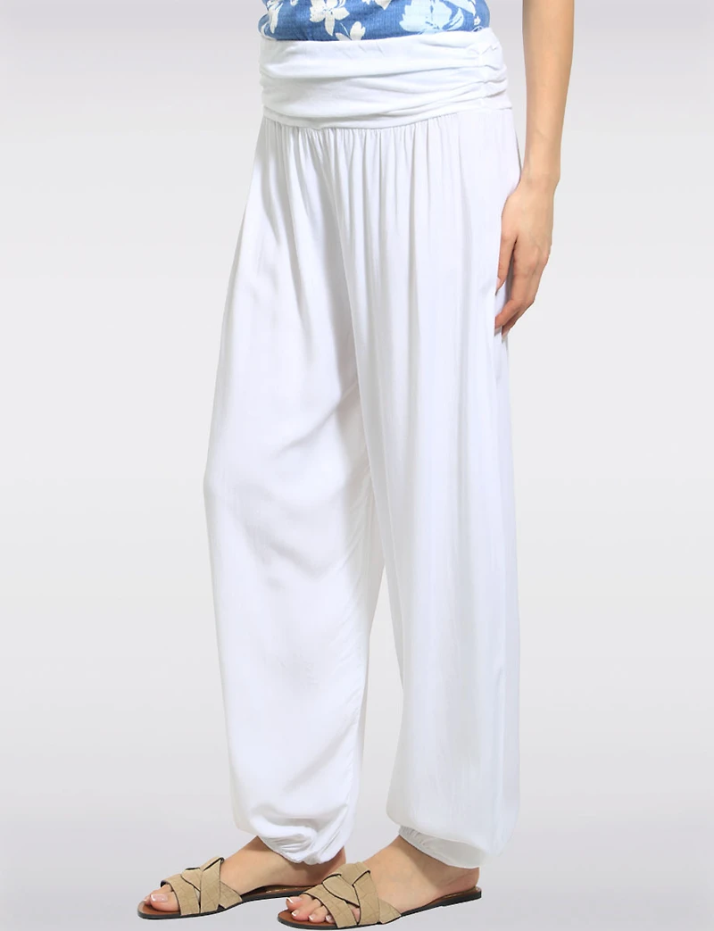Pantalon Ballon Solide Fluide à Taille et Ourlet Élastiques par Froccella