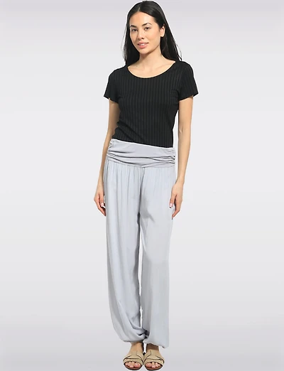 Pantalon Ballon Solide Fluide à Taille et Ourlet Élastiques par Froccella