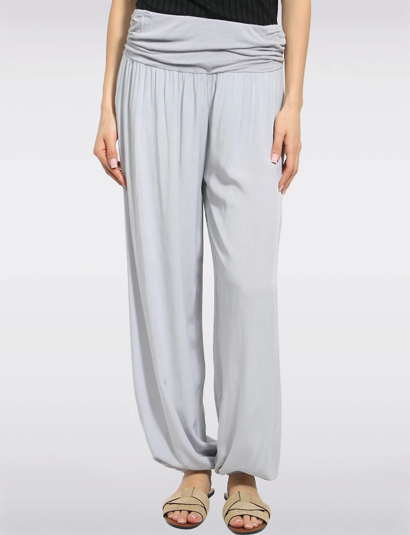 Pantalon Ballon Solide Fluide à Taille et Ourlet Élastiques par Froccella