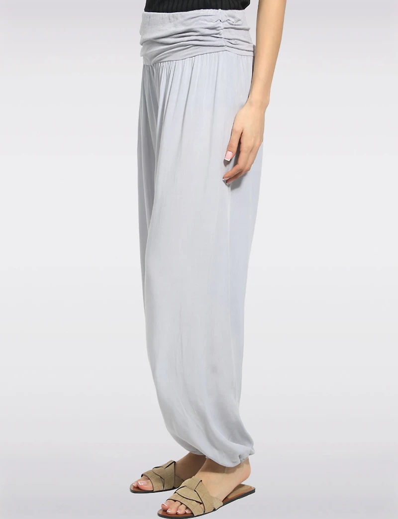Pantalon Ballon Solide Fluide à Taille et Ourlet Élastiques par Froccella