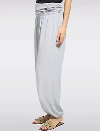 Pantalon Ballon Solide Fluide à Taille et Ourlet Élastiques par Froccella